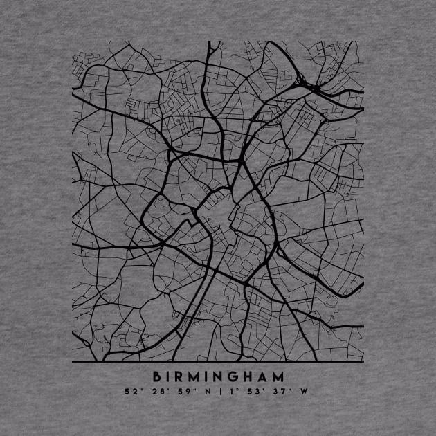 BIRMINGHAM ENGLAND BLACK CITY STREET MAP ART by deificusArt